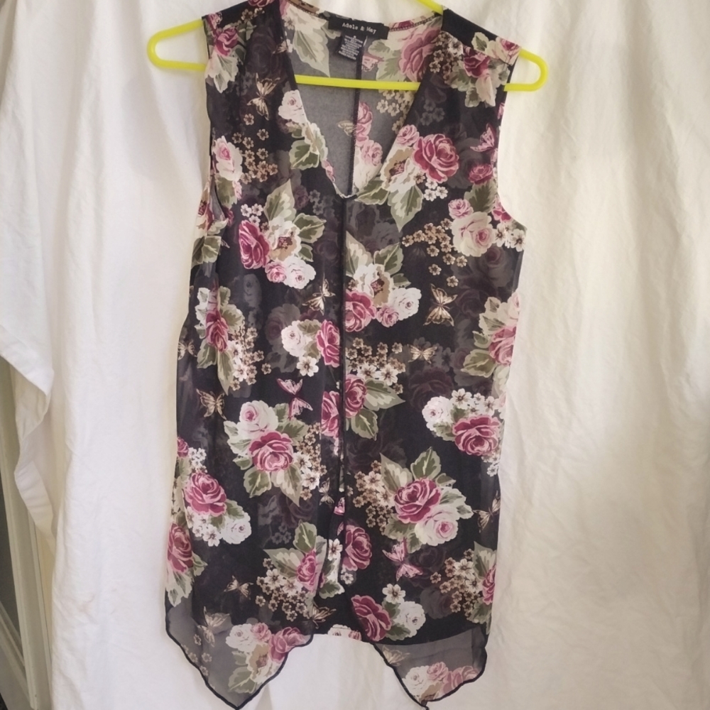 Floral Green & Pink Top Sleeveless